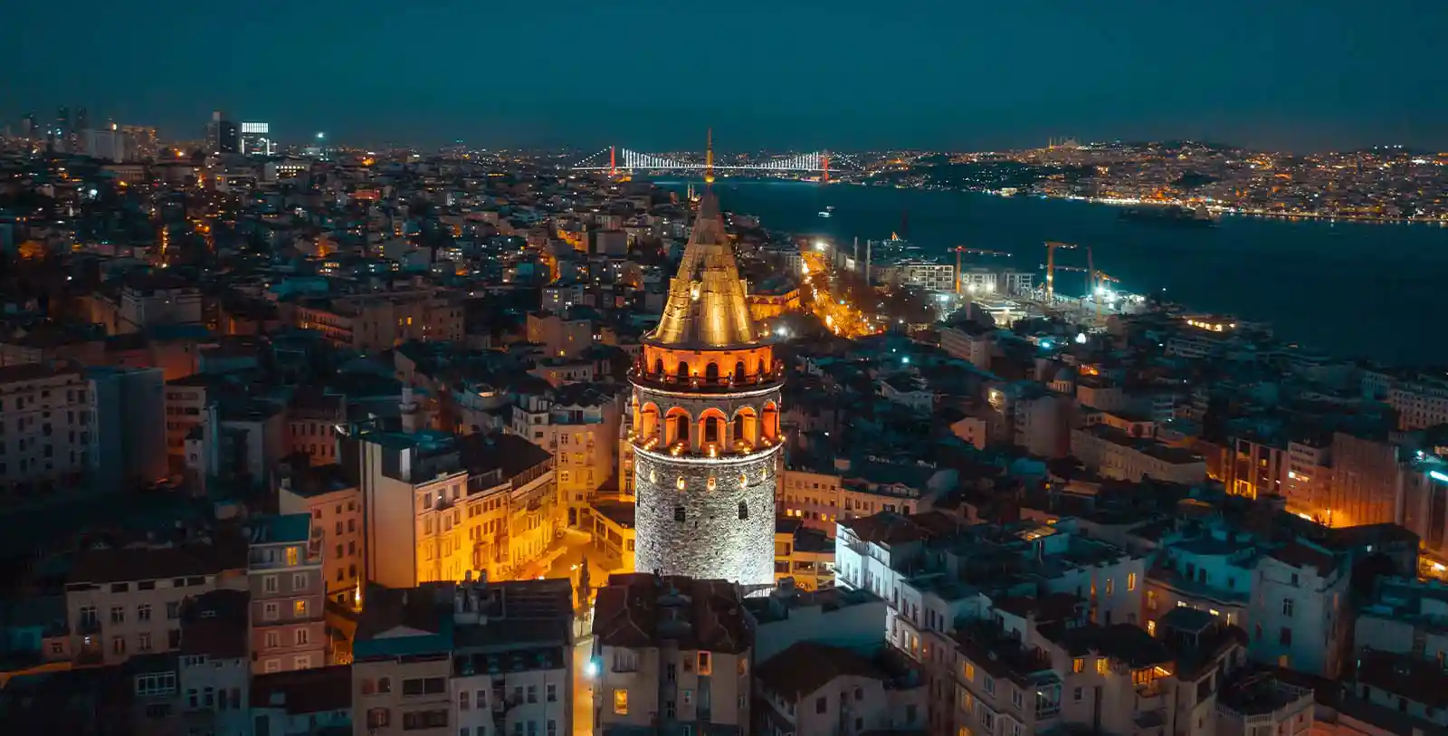 Beyoglu district is one of the most historical districts of Istanbul, full of places to see. An aerial view from the Galata tower and Istanbul at night.