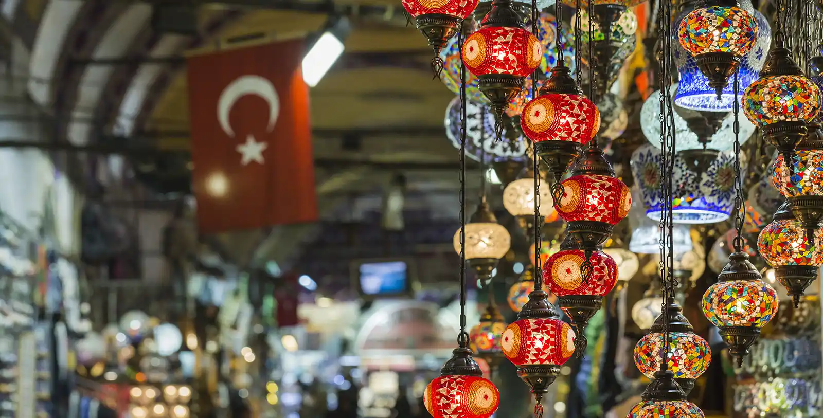 A colorful scene in the Grand Bazaar of Istanbul where Turkish language is spoken even by visitors!