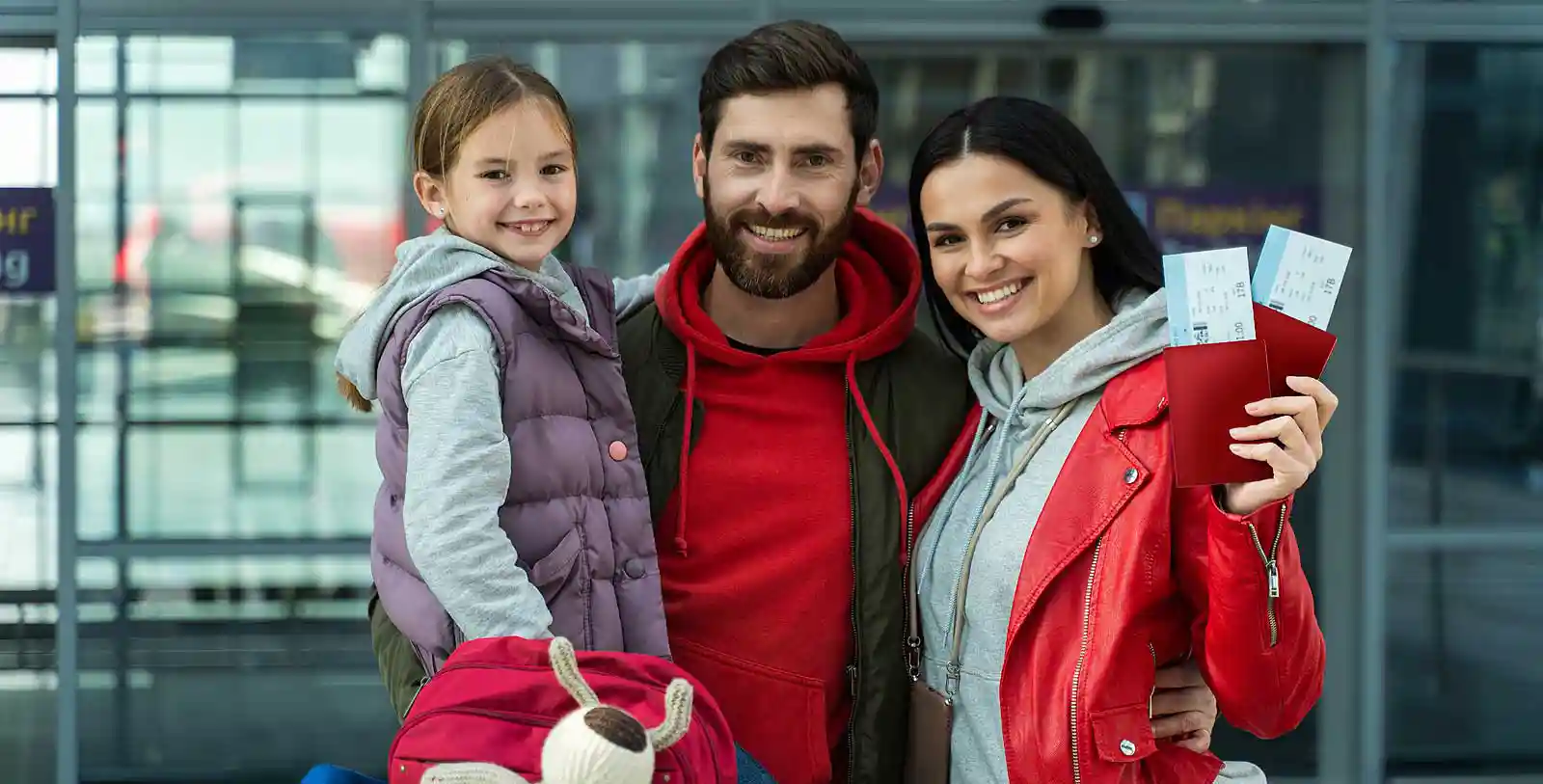 A happy family in airport: With Turkish passport you can travel to more than 100 countires without visa requirements 
